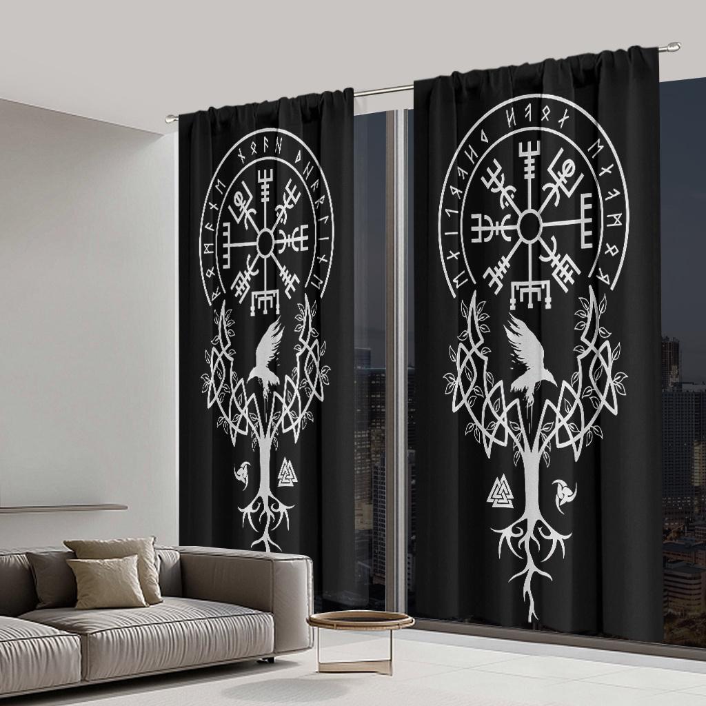 Viking Vegvisir Raven Tree Curtains Sheer Suitable Bedroom Living Room Office Door Curtain Design Semi Made Of Polyester Window Treatment