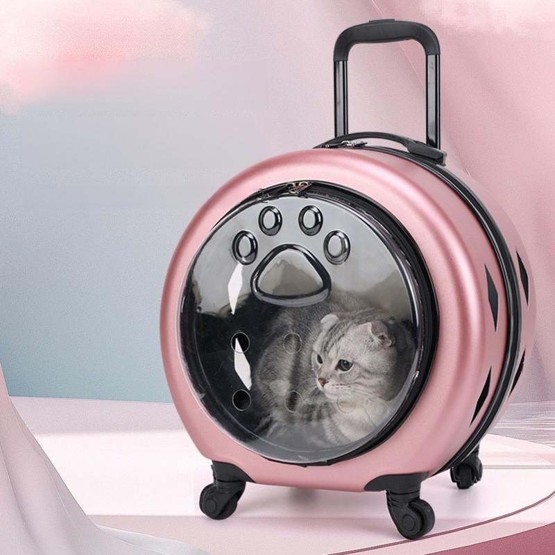 Transparent PC Pet Rolling Carrier Convenient Outdoor Cat Cage Comfortable Breathable Flight Case Universal Wheels Cat Travel