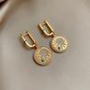 K real gold electroplated zircon round printing pendant ear buckle retro temperament earrings light luxury high-end earrings women