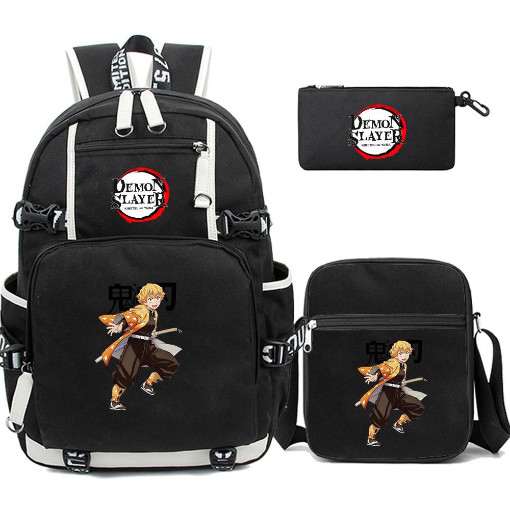 3Pcs/set Cartoon Demon Slayer Printed Backpack Large Capacity Bookbag Student School Bag Outdoor Laptop Travel Bag