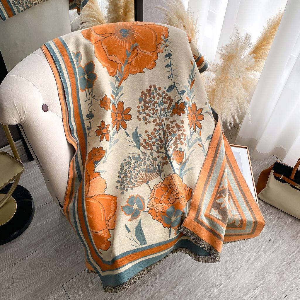 Korean Version Double-sided Printing Imitation Cashmere Scarf Women's Thickened Winter Warm Scarf Fashion Shawl Scarf