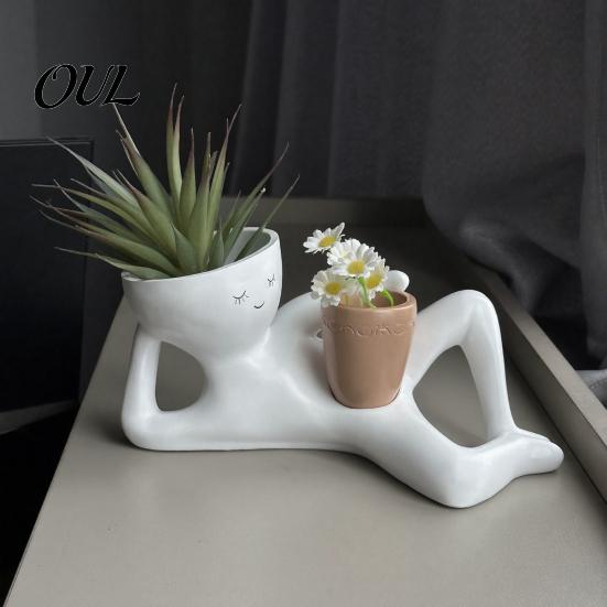 Fun Housewarming Gifts for Plant Lovers Funny Smiling Face Planter, Lying Down Lazy Guy Pot with Drainage Playful Planter Small Plants Holes,