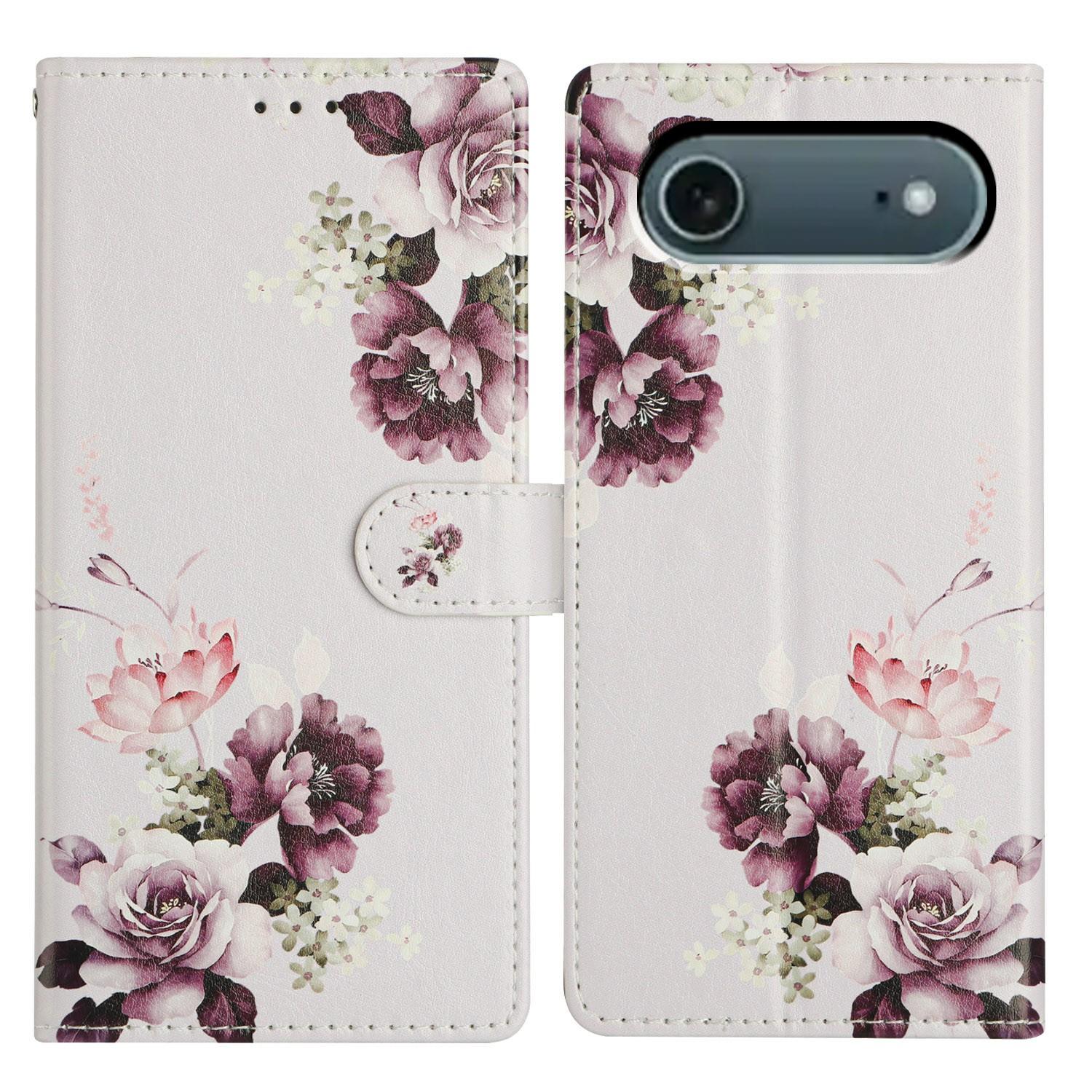 

For iPhone 17 Air Case Pattern Printing Wallet Stand Flip Leather Phone Cover with Strap Cross Rose