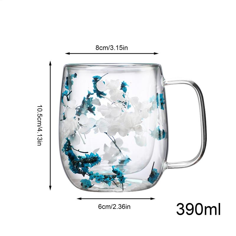Coffee Mug Double Wall Dried Flower Cup for Coffee Glass Beverage Glasses Tea Mug for Tea Cappuccino Cold Drink Flower Glass