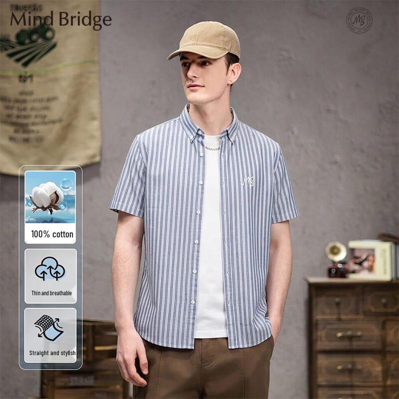

Mind Bridge Men s Striped Cotton Short-Sleeve Shirt M