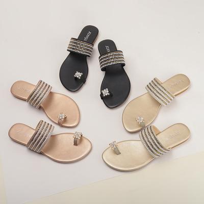 Fashion Pearl Buckle Clip Toe Slippers Women Bohemian Style Flat Sandalias Crystal Beading Band Pantuflas Mujer Big Size 43 Flip Flops
