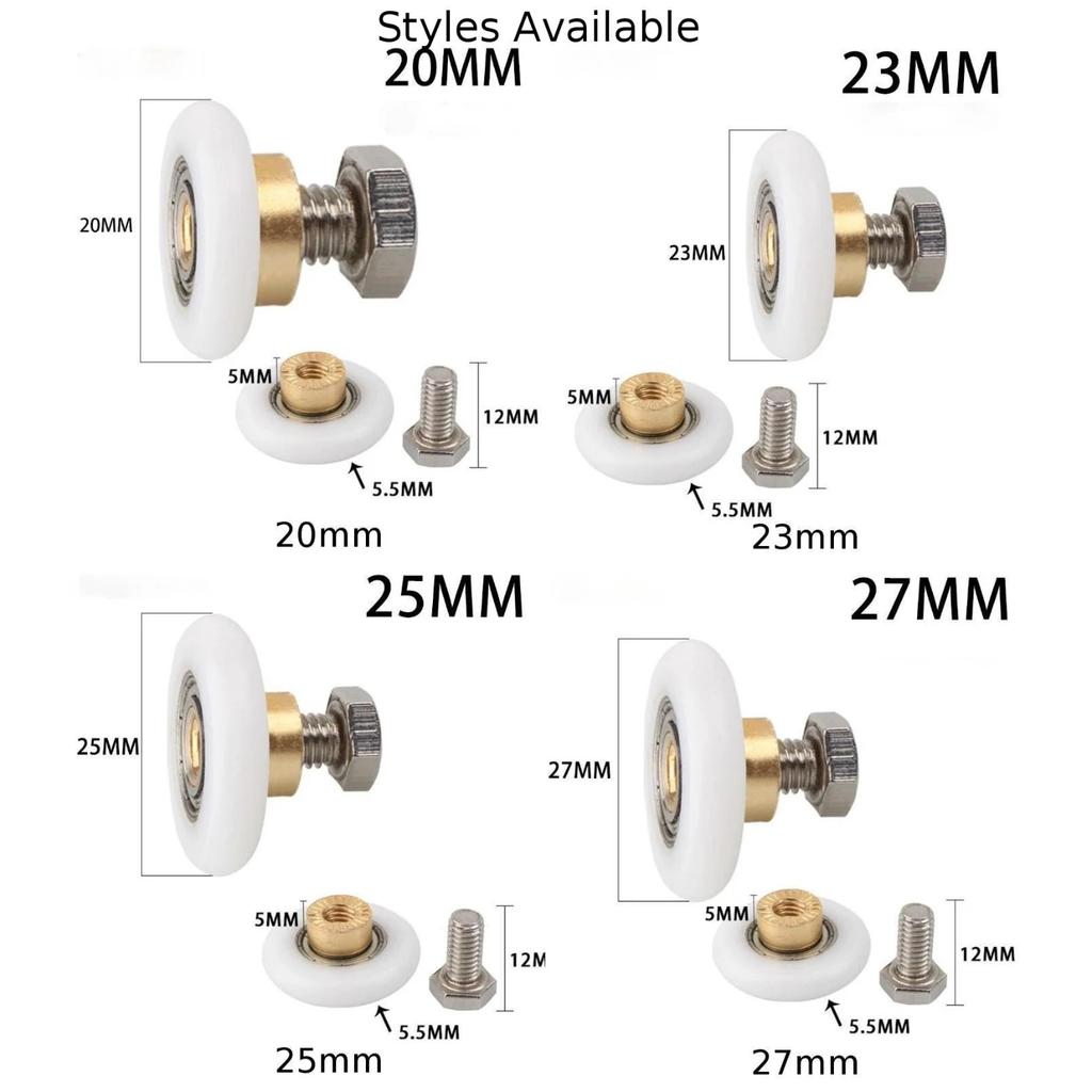 4Pcs Shower Room Pulley Bathroom Sliding Glass Door Wheels Nylon Copper Roller Replacement Shower Door Rollers Set
