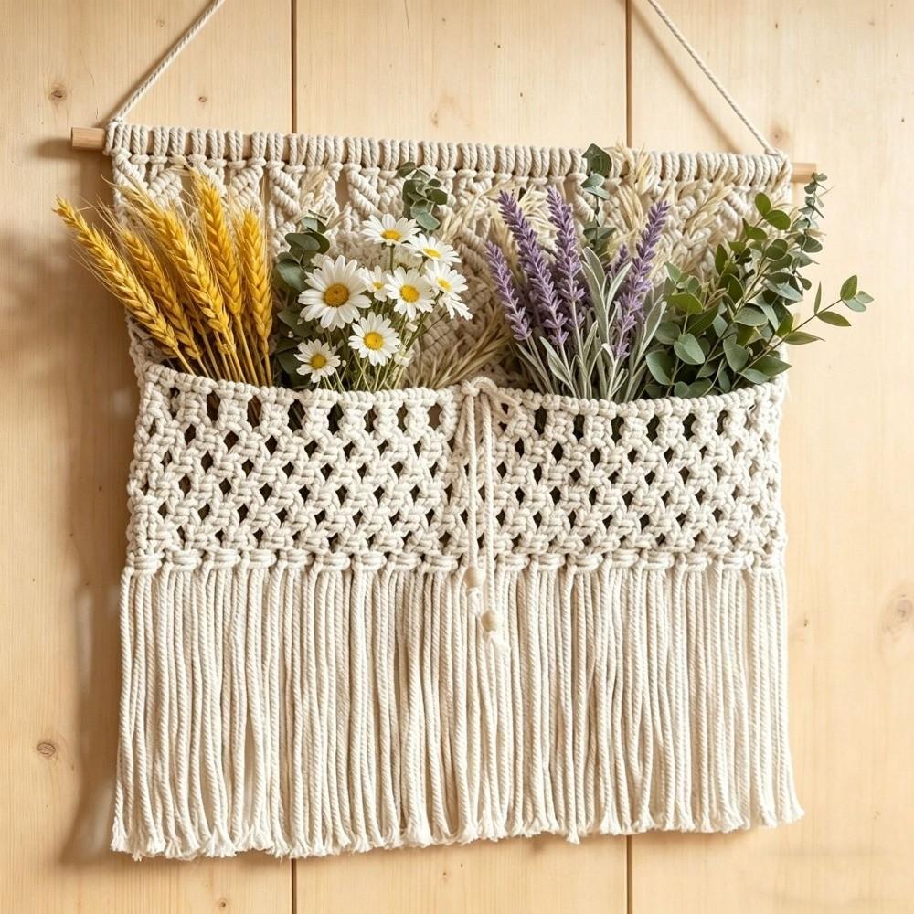 Wooden Rod Macrame Wall Hanging Woven Wall Organizer Wall Decoration Hanging Planter Home Decor