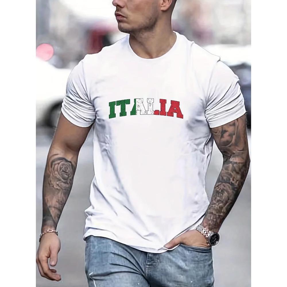 Men's Summer Italia Comfortable Breathable Casual Fashion Print Loose Large Casual Round Neck Short Sleeve T-shirt