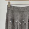 Korean Fashion High-Waisted Slimming Pleated Knit Skirt with Bow Detail