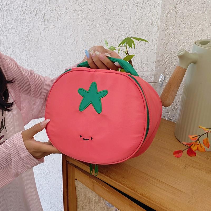 

Tomato Makeup Bag for Women Nylon Waterproof Portable Tote Toiletry Pouch Cute Design Cosmetic Brush Storage Organizer Case червоний