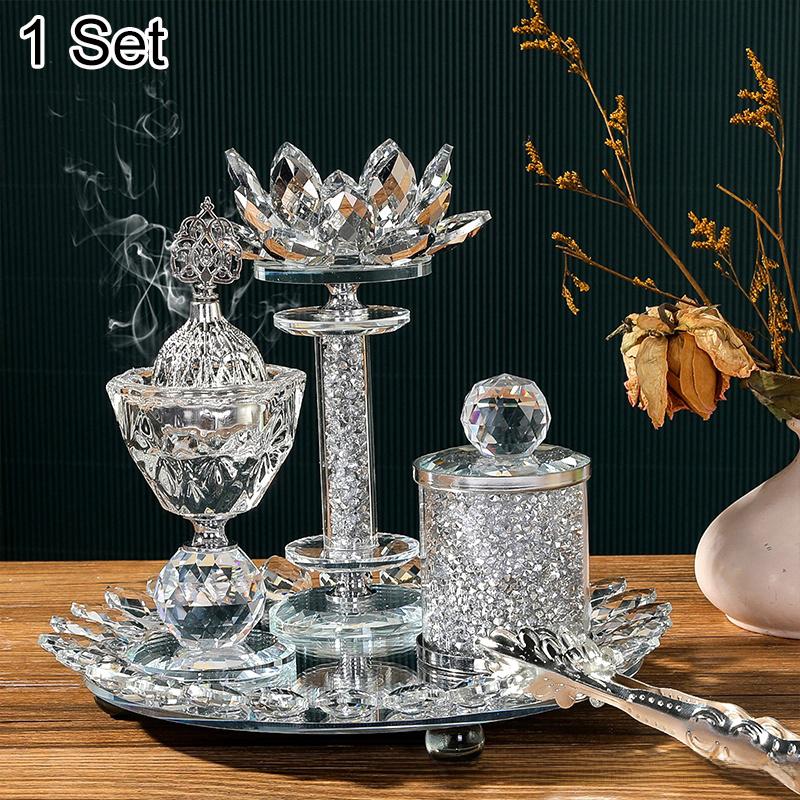 1 Set Muslim Censers Yoga Room Lotus Gift Crystal Luxury Diamond Home Glass Incense Burner Set Wedding Multiple Options Available