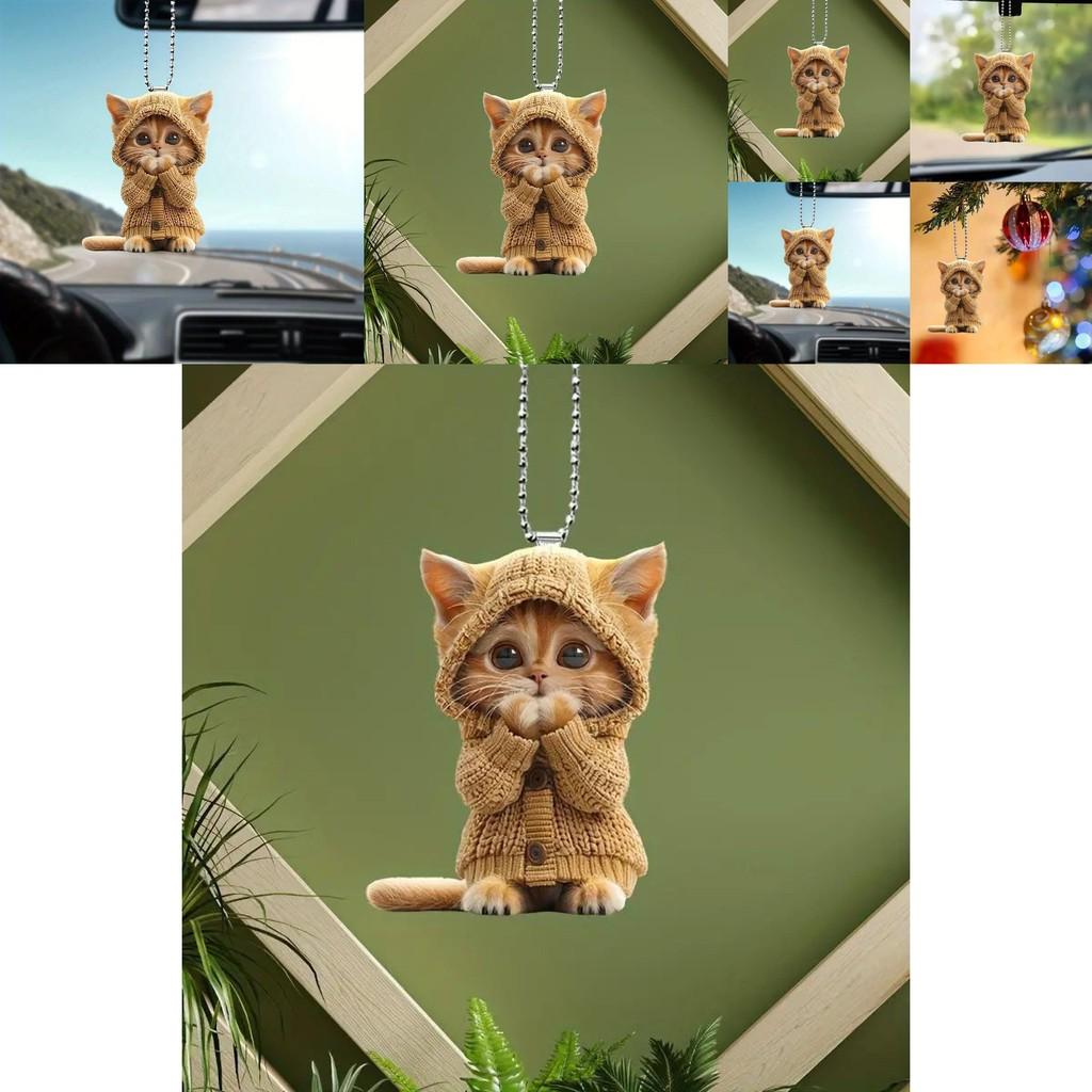 Cat Acrylic Car Accessory With Christmas Tree Decor For Auto Interior Decoration