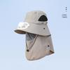 Men Solar Fan Hat with Face And Neck Cover USB Rechargeable Fan Large Brim Hollow Mesh Windproof Strap Anti-UV Sunlight Protection Outdoor Fishing