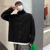 Fall Winter Men Sweater Cardigan High Collar Neck Protection Knit Thick Elastic Long Sleeves Loose Warm Solid Color Knitwear Daily Wear Sweater Coat