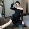 [] Flared Sleeves, One-word Shoulder Dress, Waist and Thin, Small Black Dress, Slim-fitting Design, Full of Temperament
