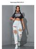 Jeans strappati da donna - Nuova tendenza europea americana, Lavati, Casual, Versatili, Elasticizzati, Larghi, Gamba dritta