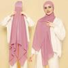 1Pc Muslim Shawl Scarf Chiffon Hijab Breathable Turban Head Wrap Women Solid Color Polyester With Inner Cap