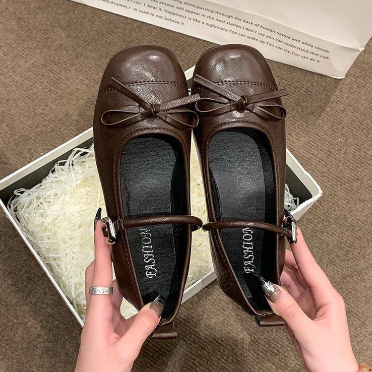 Women Shoes  Mary Janes Women's Flats Daily Dress Ladies Bow Tie Shallow Buckle Strap Soft Bottom Outdoor Flat Pumps