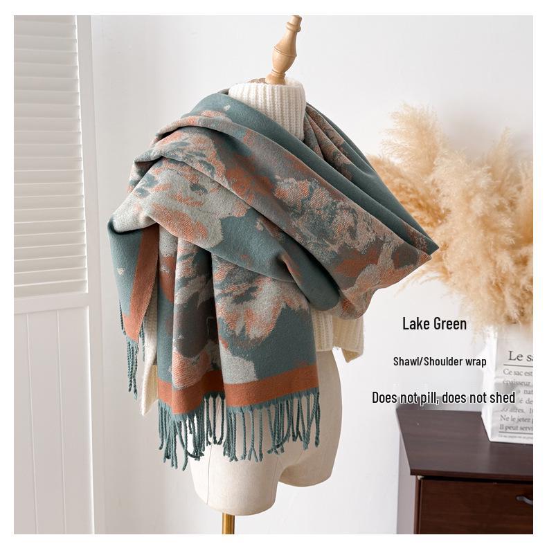 Elegant Ethnic Style Double-Sided Scarf – Women's Soft, Thick, Warm Shawl for Autumn & Winter