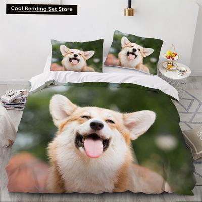Tier Hund Bettbezug King Queen Größe Kinder Niedliches Haustier Welpe Thema Bettwäsche Set Corgi Golden Retriever 2/3-teilig Polyester Bettdeckenbezug