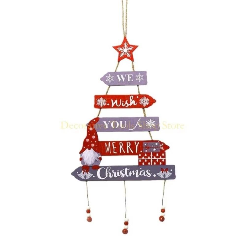 Tiered Christmas Door Sign Rustic Wall Pendant Xmas Tree Decor Hanging Welcome Board Classroom
