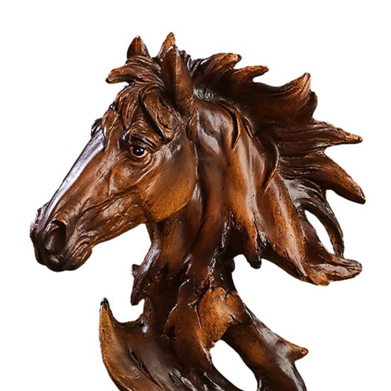 Horse Head Statue Rustic Animal Bust Sculpture Resin Retro Ornament for Office Living Room Bookshelf Fireplace Tabletop