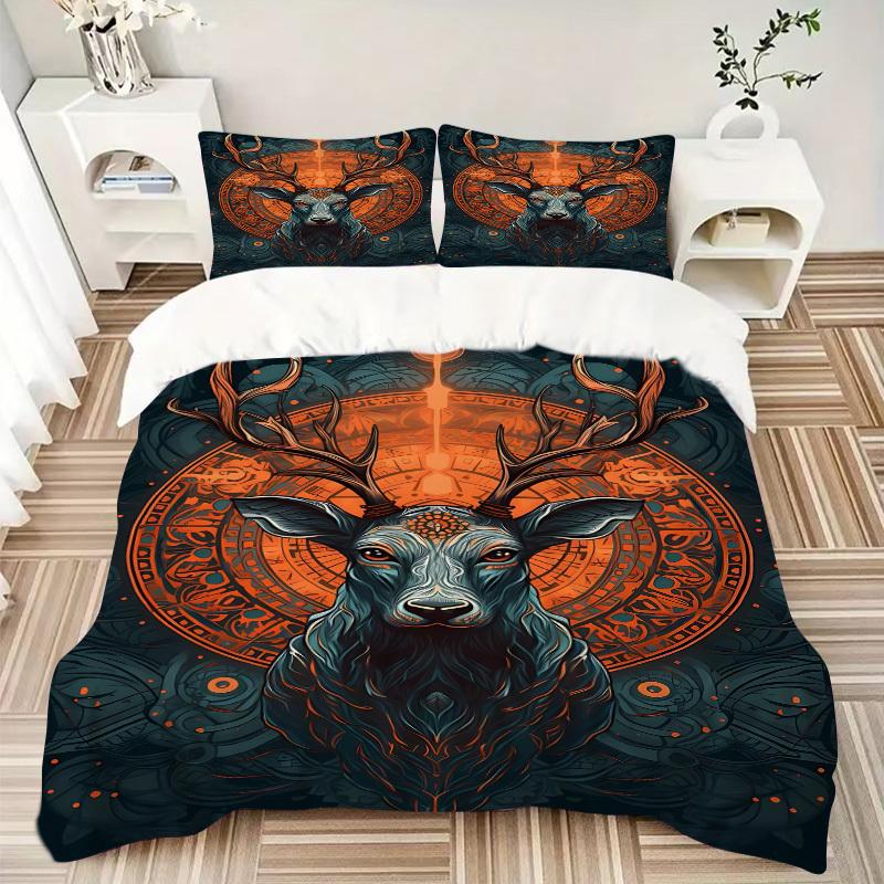 3pcs Deer Mandala Soft Comfortable Bedding Set, For Bedroom, Guest Room And Dorm, All Season Use, High-Definition Printing, Machine Washable 142