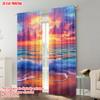2pcs,2D plane printing Curtain Popular Beach Sunset Sea Polyester Fabric (without rod) Outdoor Decorations Ldeal for Bedroom,