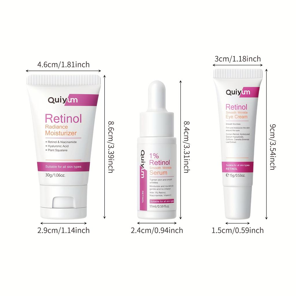 Retinol Smooth Wrinkle Skincare Set Moisturizing Firming Facial Skincare Routine Kit - Retinol Serum-Face Moisturizer-Eye Cream