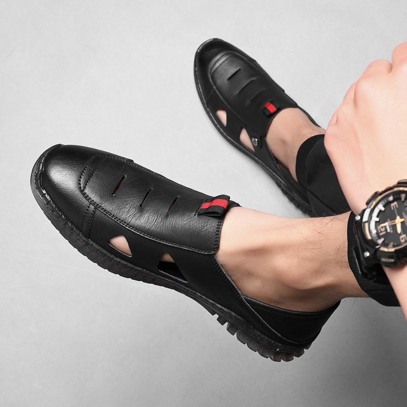 Fashion Designer's New Hollow Men's Loafers Summer Outdoor Walking Non-slip Comfortable Man Leather Casual Shoes Male Sandals