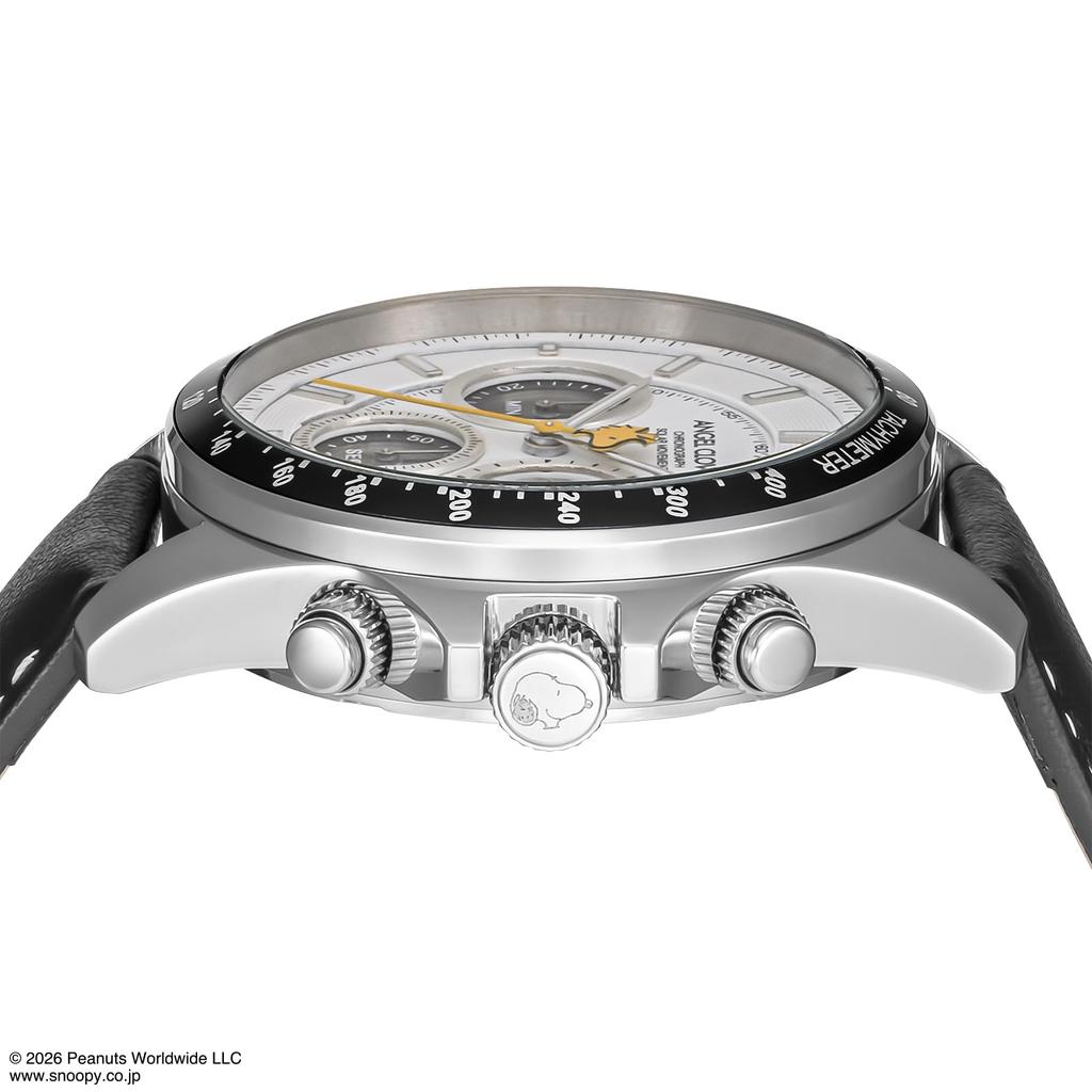 Peanuts Collaboration Peanuts Solar 10 ATM Water Mineral Silver [Angel Clover] Watch, Model, Powered, Resistant, Glass, Dial, PN40SWH-BK, Men's