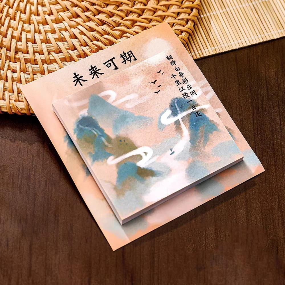 New Chinese Landscape Painting Sticky Notes Adhesive Sticker Memo Pad Paper Scrapbooking Notebooks Office Accessories