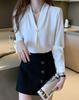 RCL Chiffon Shirt Long Loose Plus No Solid Women's Blouse, Sleeve, V-Neck, Fit, Sizes, Iron, Office/Casual Fashion, Flattering, Color, Breathable,