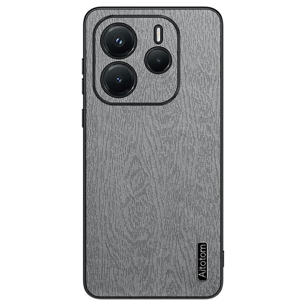 

For Xiaomi Redmi Note 14 5G Case Wood Texture PU Leather Coated PC TPU Phone Cover Grey