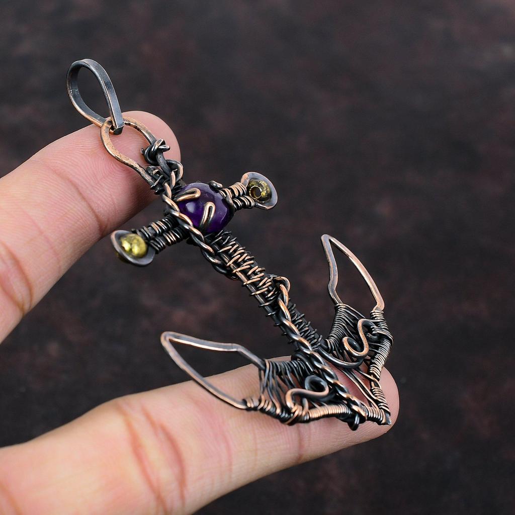Star Amethyst Pendant Copper Wire Wrapped Pendant Anchor Pendant Copper Jewelry Natural Gemstone Pendant Handmade Wire Jewelry Gift For Her