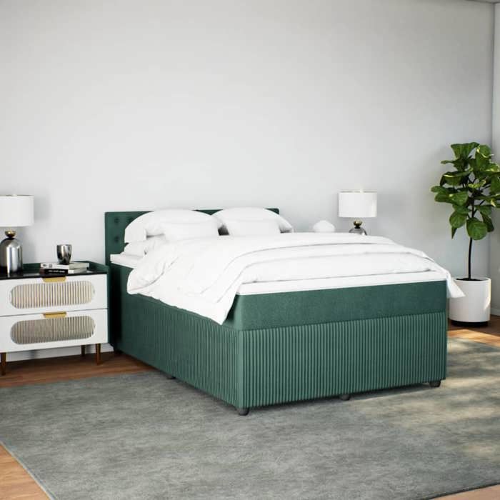 VidaXL Slatted Bed Base and Mattress Dark Green 140x200cm Velvet 3287773