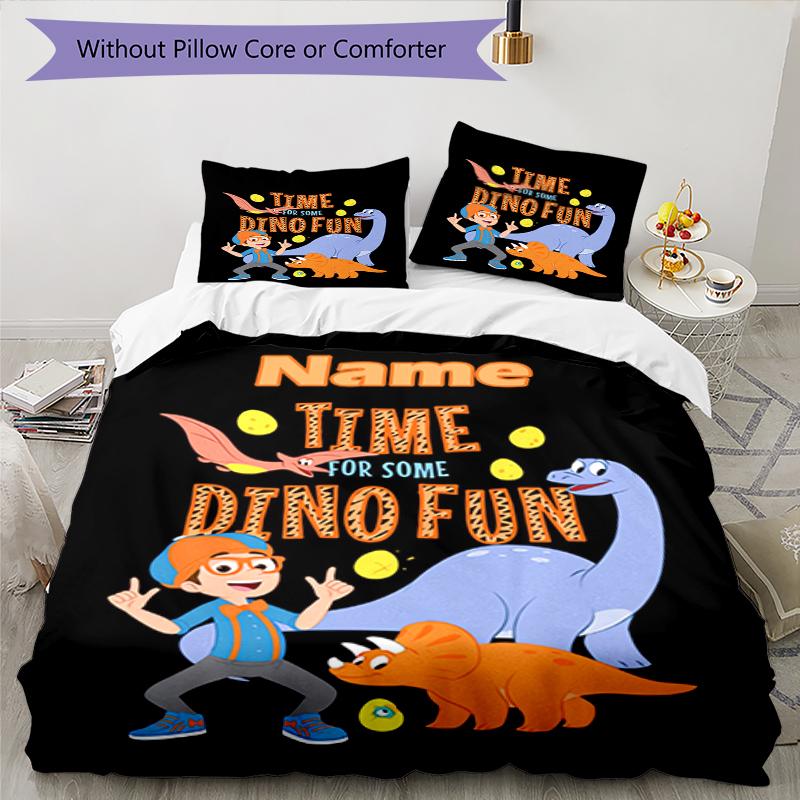 3pcs Custom Name Blippi Bedding Set Duvet Cover Closure Includes 1 Duvet Cover & 2 Pillowcases, Soft and Comfortable for All Seasons.