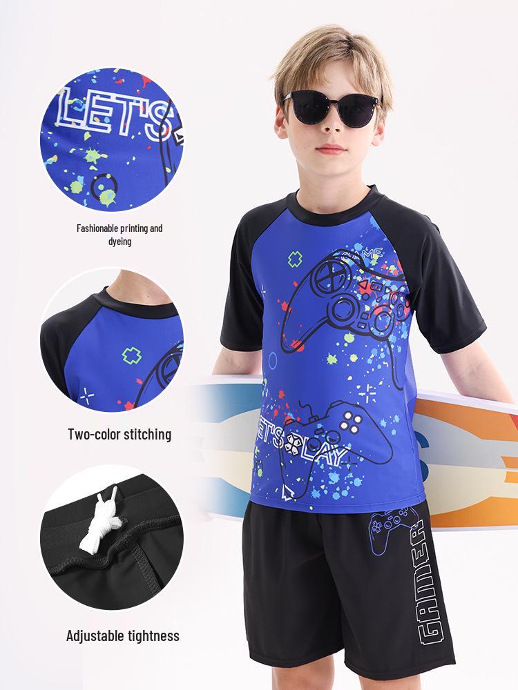 2025 Boys' Two-Piece Sun Protection Swim Set: Swimsuit & Trunks for Children and Teens