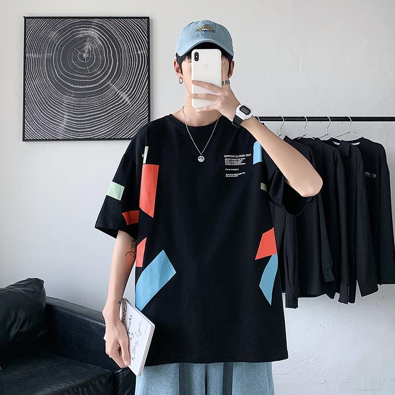 Hong Kong Style Men's Loose Short-Sleeved Harajuku Print T-shirt – Trendy, Versatile Casual Wear