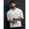 Fashion Men Fitness Short Sleeve Loose-Fitting Casual round-Neck Stripes Plus Size T-shirt Heavy Weight Breathable Fashion Muscle Half Sleeve