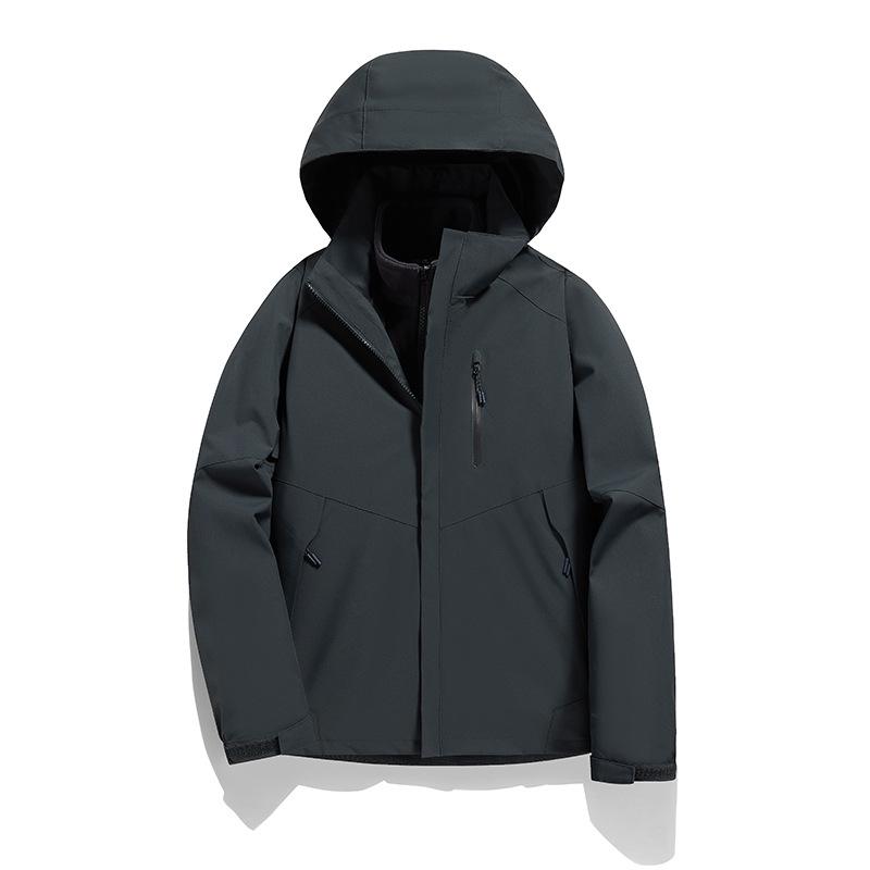 Unisex Color Block 3-in-1 Hooded Windproof Jacket with Detachable Down Liner