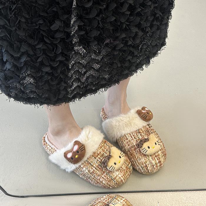 2025 autumn and winter cotton slippers new fashion trend small fragrant plaid cotton slippers warm home wear women's
