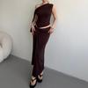 European and American Women's Clothing New Design Sense Lace-up Diagonal Neck Slim-fitting Top, Hip-wrapped Split Fork Long Skirt Set