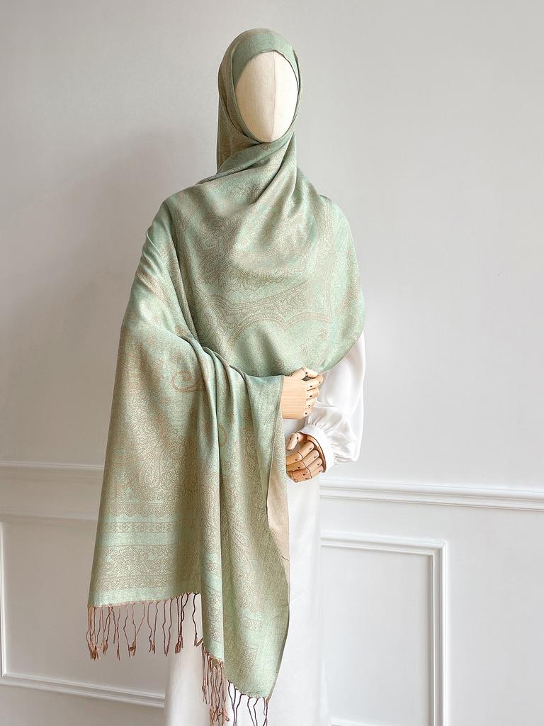 New Ethnic Autumn Pashmina Hijab Shawl Muslim Women Warm Winter Scarves Luxury Jacquard Female Foulard Hijab Stoles Headscarf