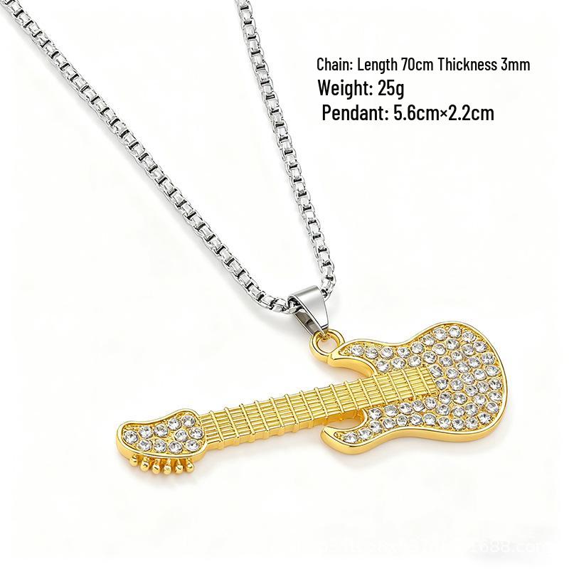 European Hip Hop Guitar Pendant Necklace - Trendy Titanium Steel Street Dance Sweater Chain Ornaments