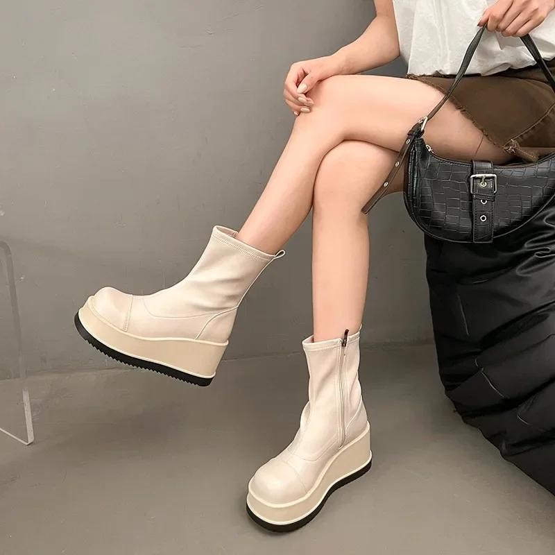 Small Platform Wedge High-Thigh Boots Women'S Autumn And Winter New Stretch Skinny Boots Super High Heel
