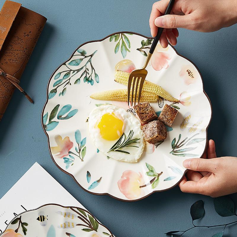 Flower-shaped Ceramic Serving Plate Floral Design Dinner Dishes Microwave Safe Dinnerware Dessert Plate 8/10 inch