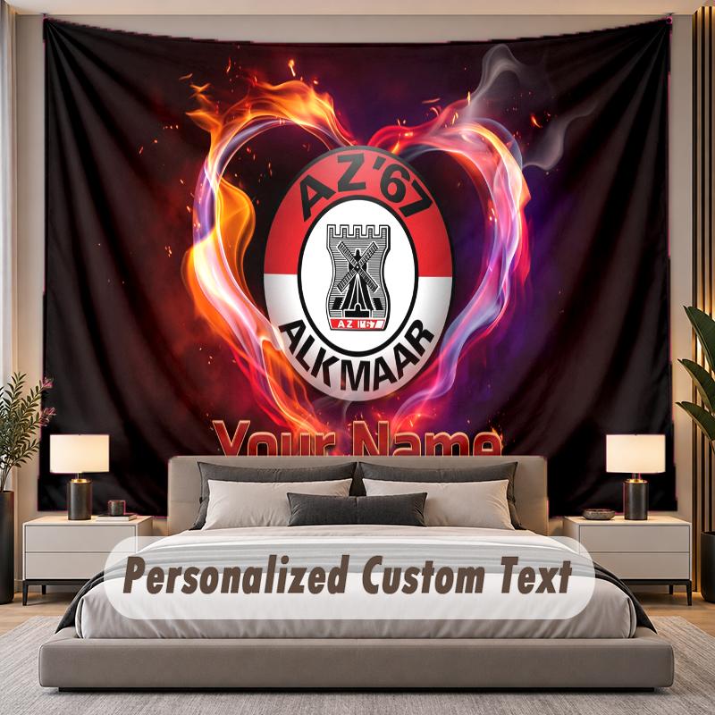 Custom Name Text Tapestry AZ Alkmaar Personalized Polyester Wall Tapestry For Bedroom And Room