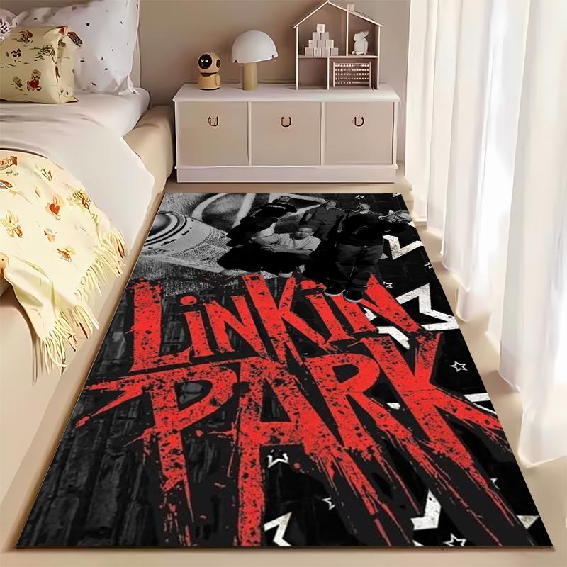 Rock Music Area Rug, Linkin Park Red Graffiti Spray Paint Band Members Urban Print, Music Fan Decor, Non-Slip Mat